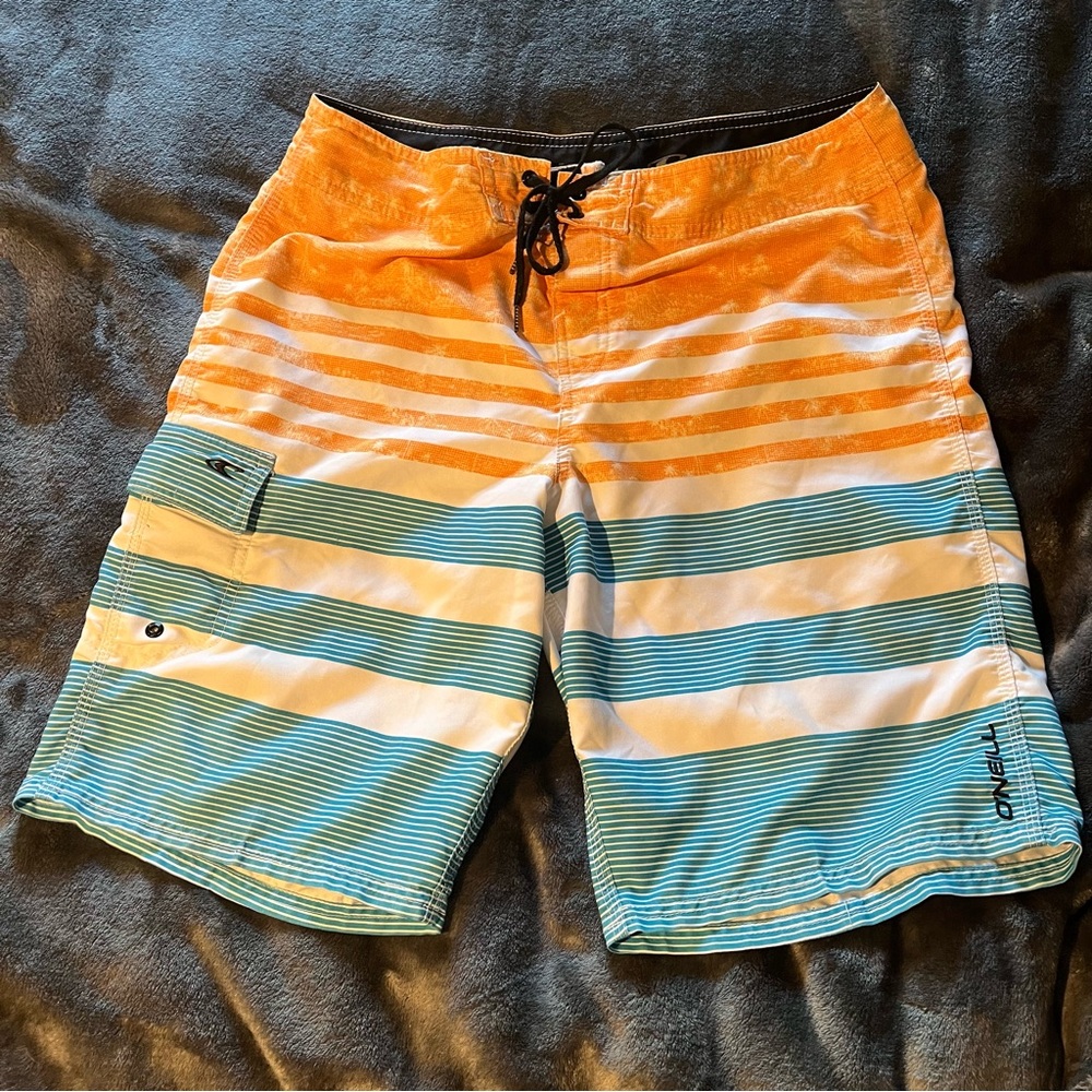 O’Neill Hybrid Boardshorts Blue White Orange Men’s Size 34